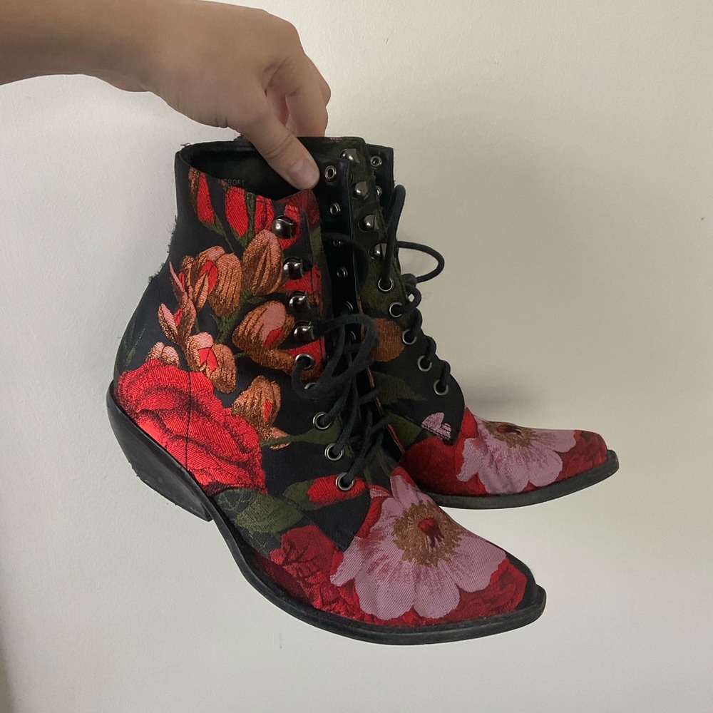 Jeffrey Campbell Floral Lace-Up Boots, size 8